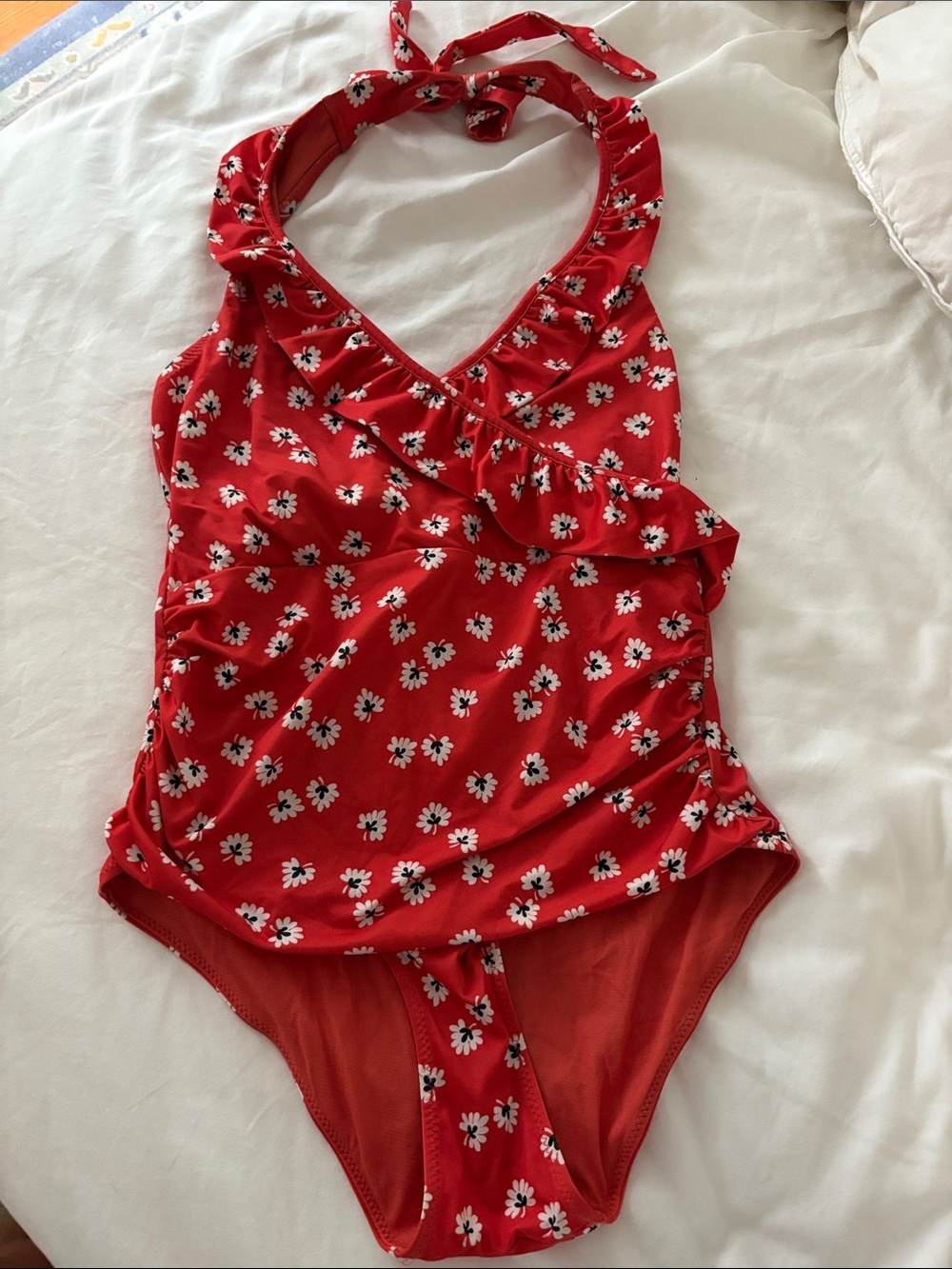 GANNI size 38 red floral swim one piece